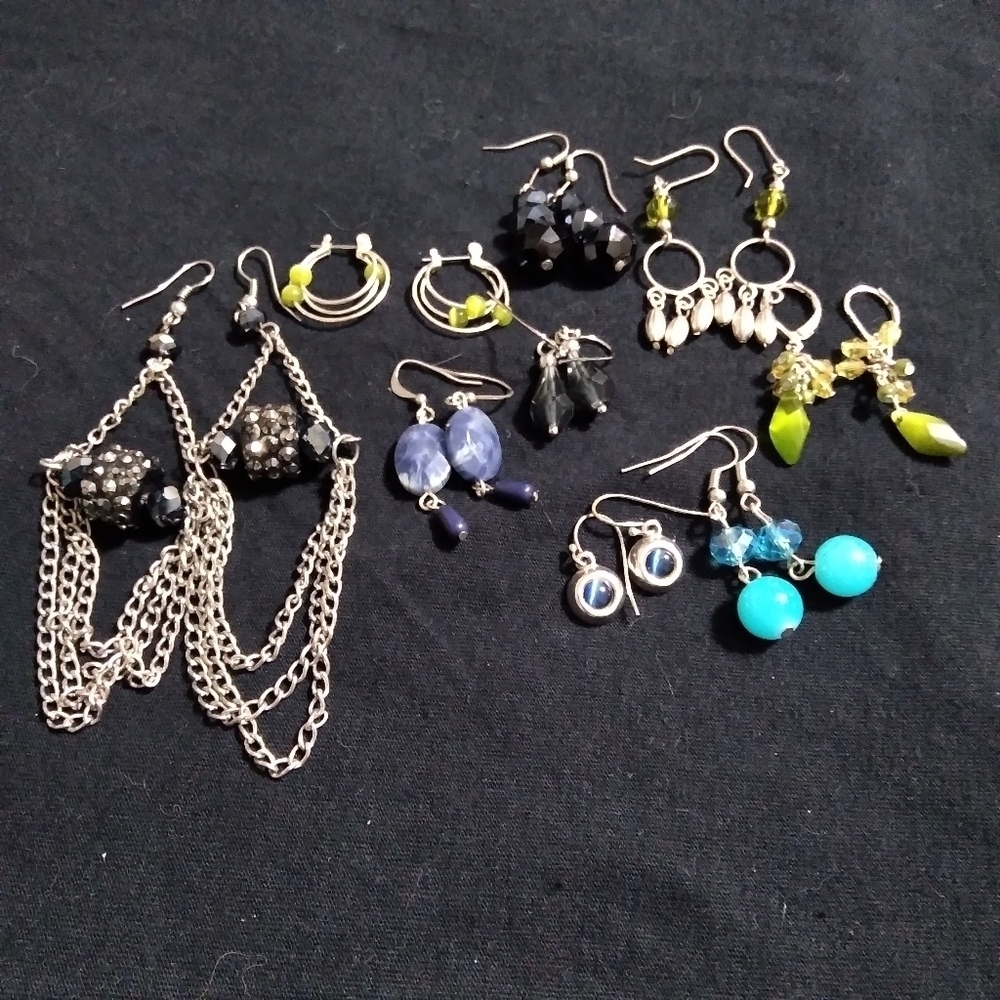 Lot of 9 pairs blue/green earrings